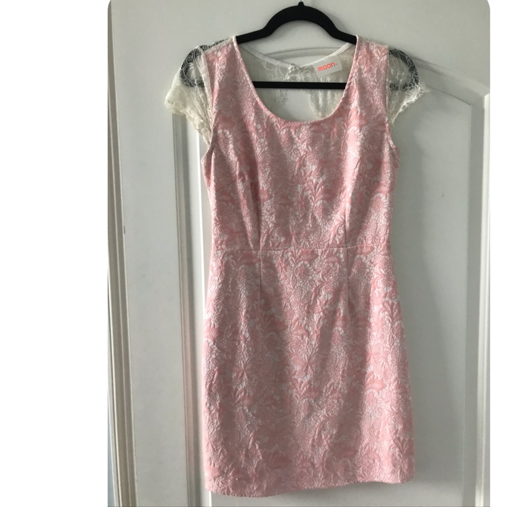 LuLus Pink Lace Open Back Dress